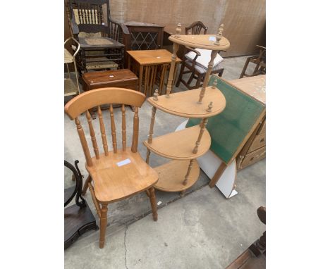 A FOUR TIER WHATNOT, FOLDING CARD TABLE, WALL MOUNTED TABLE, KITCHEN CHAIR AND RENO SERIES EASEL