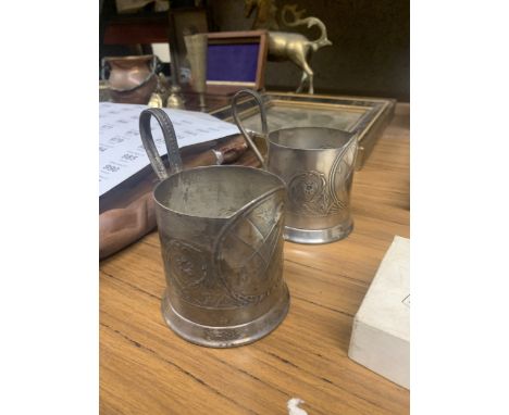 TWO VINTAGE SOVIET SPUTNIK GLASS HOLDERS