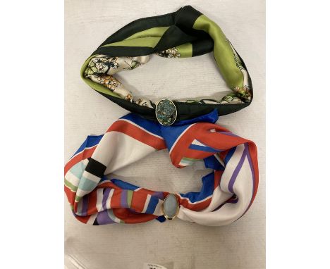 TWO SCARVES EACH WITH A SCARF CLIP