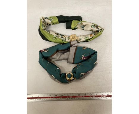 TWO SCARVES EACH WITH A SCARF CLIP (EQUESTRIAN RELATED)