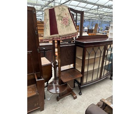 AN ART DECO WALNUT STANDARD LAMP / TABLE WITH SHADE