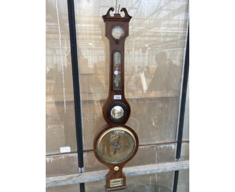 A MAHOGANY CASED WALL HANGING BAROMETER
