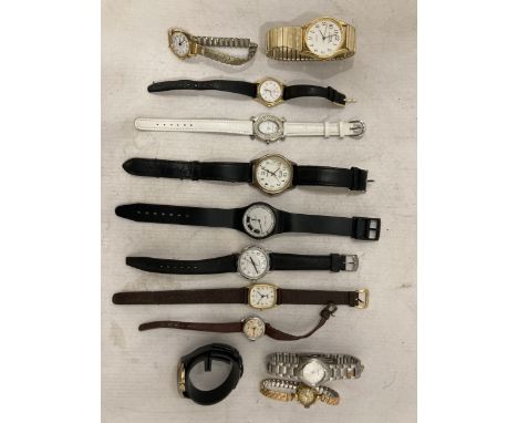 A COLLECTION OF WATCHES TO INCLUDE CITRON, TIMEX, RAVEL, ETC.,