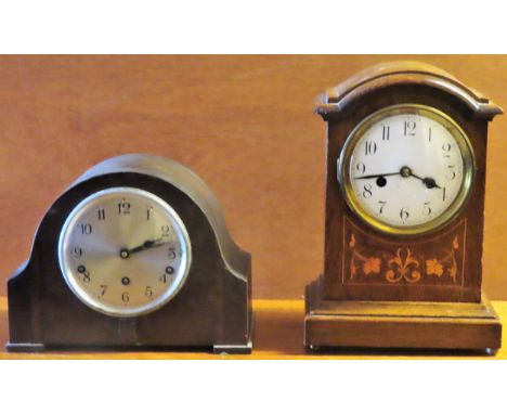 Two vintage wooden cased mantle clocks Both in used condition, larger clock has broken glass, both not tested for working