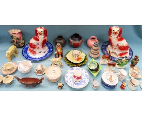 Sundry ceramics including Staffordshire spaniels, Poole vases, West German vase etc All in used condition, unchecked