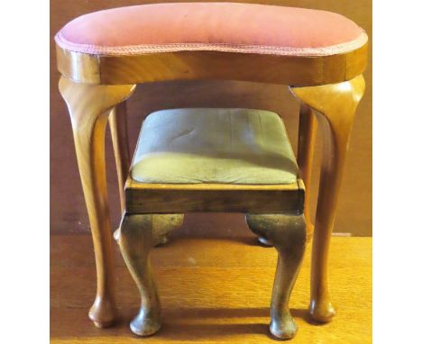 Vintage kidney shaped dressing stool, plus another stool Both in reasonable used condition, scuffs and scratches