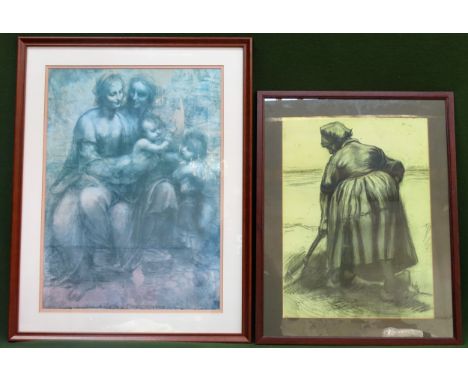 Two vintage framed sketch style prints Both appear in reasonable used condition