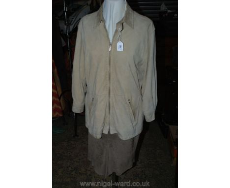 A Ralph Lauren beige suede Jacket, size M and a suede Joseph Skirt