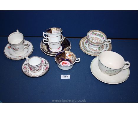 Six English Cups and saucers including Booths, Wedgwood 'Moonstone', etc.