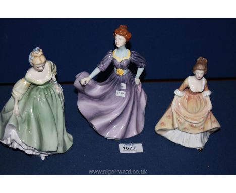 A Royal Doulton figurine 'Jacqueline' HN2333 together with 'Fair Lady' HN2193 and a bone china figurine 'Hayley'