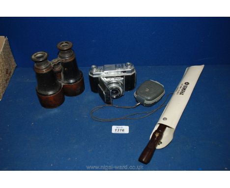 A Retina bellows Camera (as found), pair of Binoculars, light meter, recorder, etc