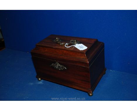 A superb Georgian c1760's Casket shaped Mahogany Tea Caddy with brass ball feet and carrying handle