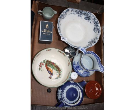 A quantity of china including blue and white jug, Royal Doulton Lytton pattern bowl, blue and white bowl (Stirling), Wedgwood