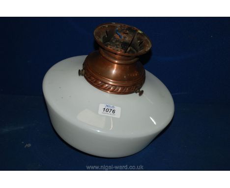 A Victorian ceiling Light with copper fittings and mink coloured shade