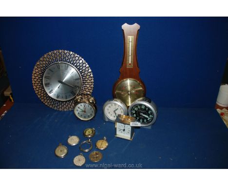 Five Clocks, a Barometer and a quantity of old pocket Watches (as found)
