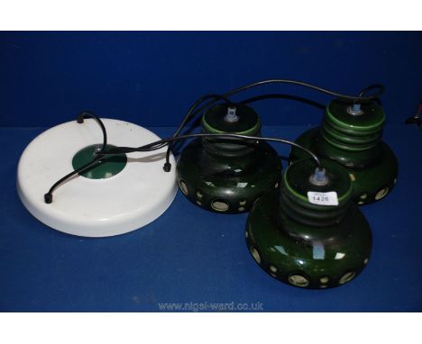 A 1960's pottery hanging Ceiling Light