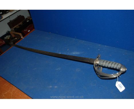 A Victorian Rifle Volunteers Officer's Sword 1827 pattern with shagreen fish skin handle, blade marked with proof button, mar