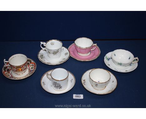 Six English porcelain Cups and saucers including Crown Derby tea bowl and saucer