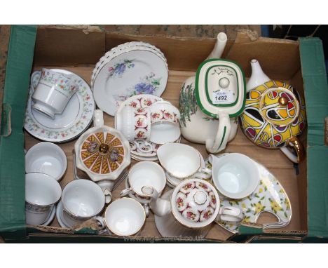 A quantity of china including Crown 'Ming' teacups and saucers (some as found), Spode 'Christmas Tree' Coffee Pot, three Roya
