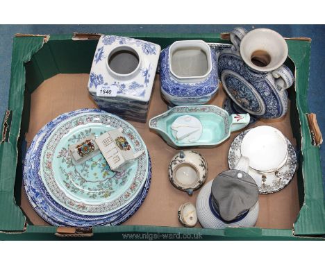 A quantity of china including two Goss commemorative houses, two Royal Albert 25 years cups and saucers, miscellaneous plates