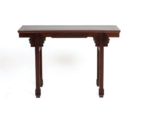 A ROSEWOOD CONSOLE TABLE
Carved with archaic scrolls
117cm x 40cm x 82cm
Condition: For a condition report or further images 