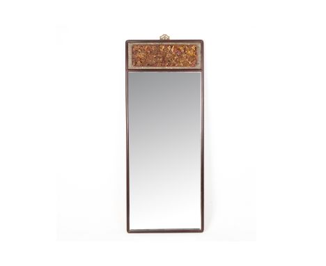 A TALL RECTANGULAR WALL MIRROR WITH CARVED PANEL
With bevelled mirror plate and a carved top section
62cm x 153cm
Condition: 