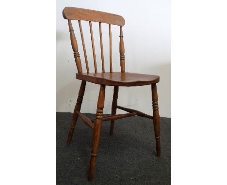 Four stickback chairs - A set of four 19th century elm seated ash stickback kitchen chairs with ring turned legs, height 83.5
