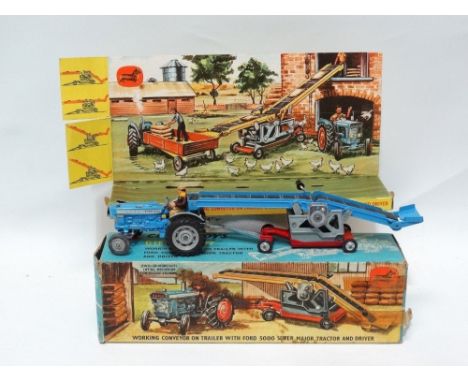 CORGI - Gift Set 47, Working Conveyor On Trailer With Ford 5000 Super Major Tractor And Driver, comprising of blue Ford 5000 