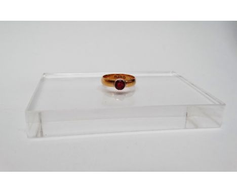 A 22ct gold tourmaline rubellite ring - A 22ct gold ring collet set a tourmaline rubellite, size M/N, weight 3.1g. 