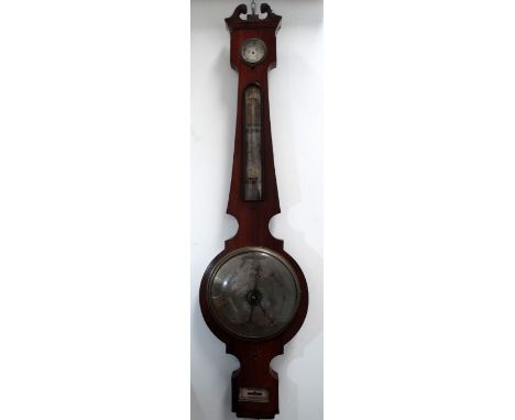 19th century wheel barometer - A rosewood cased four glass wheel barometer, length 97.5cm. 