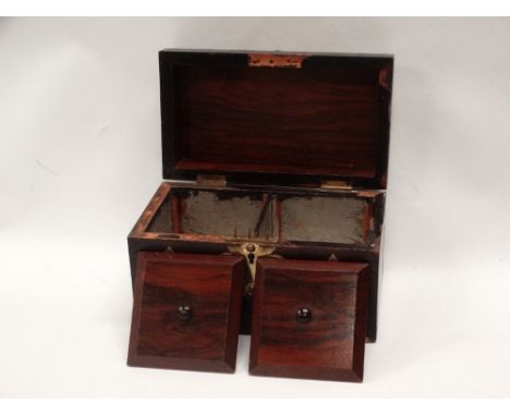 Egyptian Revival tea caddy - A 19th century oak and walnut semi domed two sectional tea caddy with applied Gothic brass and s