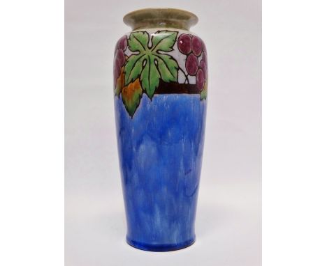 Royal Doulton Lambeth - An Art vase, stamped S527D UBW and maker's mark FJ to base, height 25.3cm, diameter 9.5cm. 