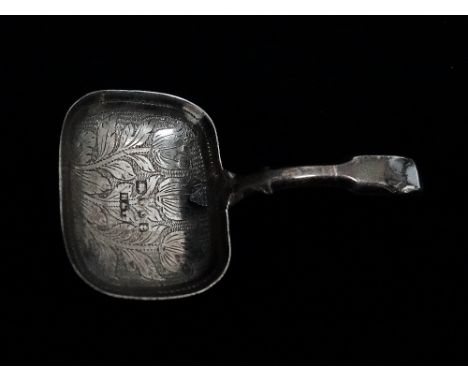 A silver caddy spoon, the bowl with floral and foliate decoration, Birmingham 1851, maker's mark for Hilliard &amp; Thomason,