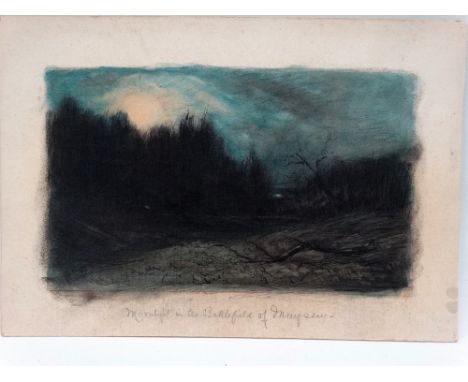 MILITARIA - R. de Dufuci? WWI Expressionism Moonlight In The Battlefield Of Maysew Penk, ink, pencil and watercolour Signed a