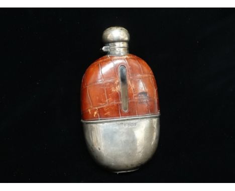 A silver and crocodile skin hip flask, Sheffield 1880, maker's mark for James Deakin &amp; Sons (John &amp; William F Deakin)