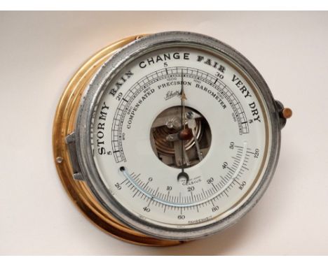 Early 20th century ship's barometer - A Schatz brass cased compensated precision barometer with Celcius/Fahrenheit thermomete