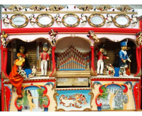 Fairground scratch built barrel organ display - A section of a former automaton, having military bandsmen striking on a bell,