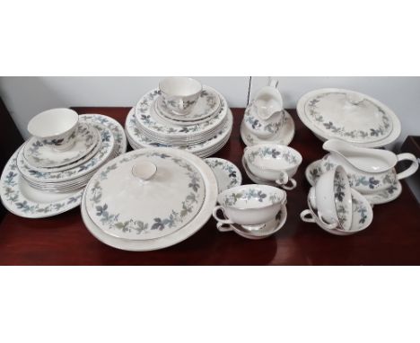 Royal Doulton Burgundy tablewares - Comprising of six tea cups, six saucers, six side plates, two gravy boats and stands, two
