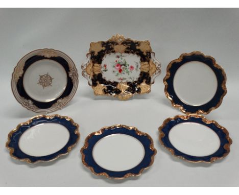 Hand painted dessert plate - A 19th century squared tazza with hand painted decoration, height 5.5cm, width 29.8cm, together 