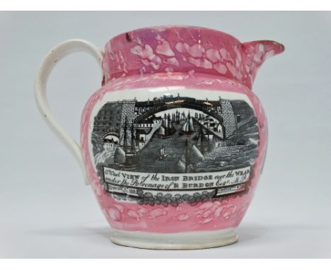 Sunderland Lustre - A jug bearing views of 'Sunderland Bridge', 'A West View Of Iron Bridge Over The Wear Under The Patronage