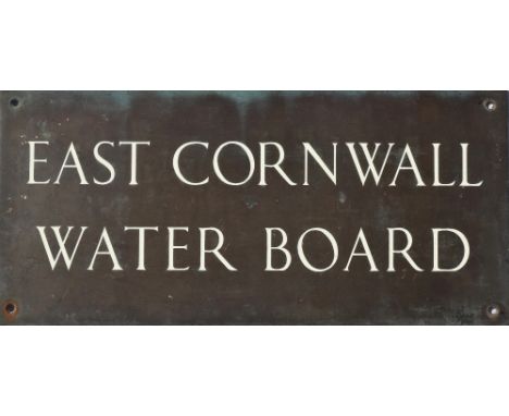 Brass house signage x 2 - two white enamel inlaid brass signs, 'EAST CORNWALL WATER BOARD' and another 'ST. CLEMENTS', measur