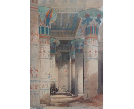 DAVID ROBERTS R.A. (1796-1864) Grand Portico At Philae x 2 and  Karnac Three coloured lithographs (Two portrait, one landscap