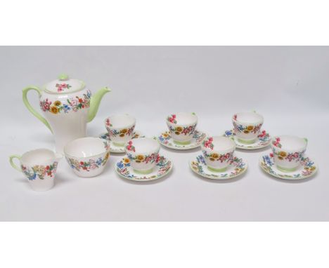 Shelley - A 'Hedgerow' pattern No.13492 coffee service, comprising a coffee pot, six cups and saucers, a milk jug and sugar b