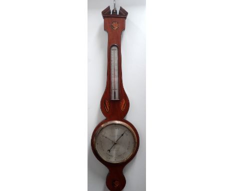 19th century wheel barometer - A Vanini &amp; Montini Peterborough inlaid mahogany cased wheel barometer with ebony edging an