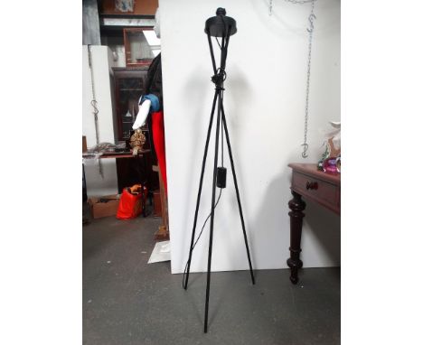 Santa and Cole standard lamps - A pair of tripod floor lamps with dimmer switches and large oatmeal pleated shades, lamp heig