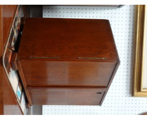 Art Deco, Walker &amp; Hall Sheffield - An oak two door cabinet with drawers and silver plated mounts, height 33cm, width 32.