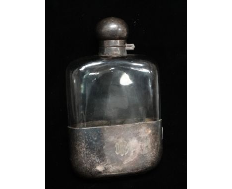 A silver plated hip flask with monogram and retailer's mark for Drew &amp; Sons, Piccadilly Circus, maker's mark for James Di