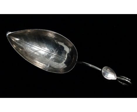 A Georgian silver caddy spoon of naturalistic leaf shape, indistinct marks but possibly Birmingham 1803, length 9cm, weight 6