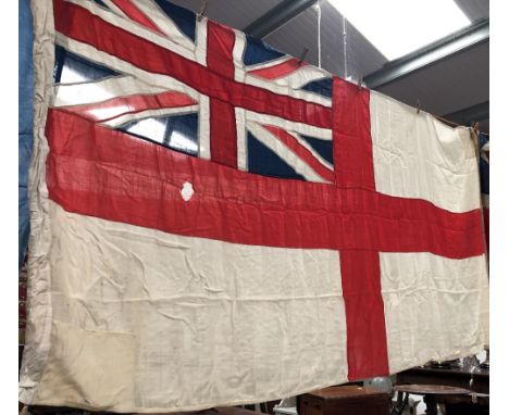 FLAGS - British Royal Navy white ensign ship's flag, label for Johns & Son Flag Manufacturers, Worcester, 262 x 132cm.Provena