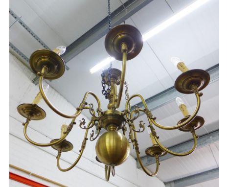 Dutch style brass eight branch light fitting 